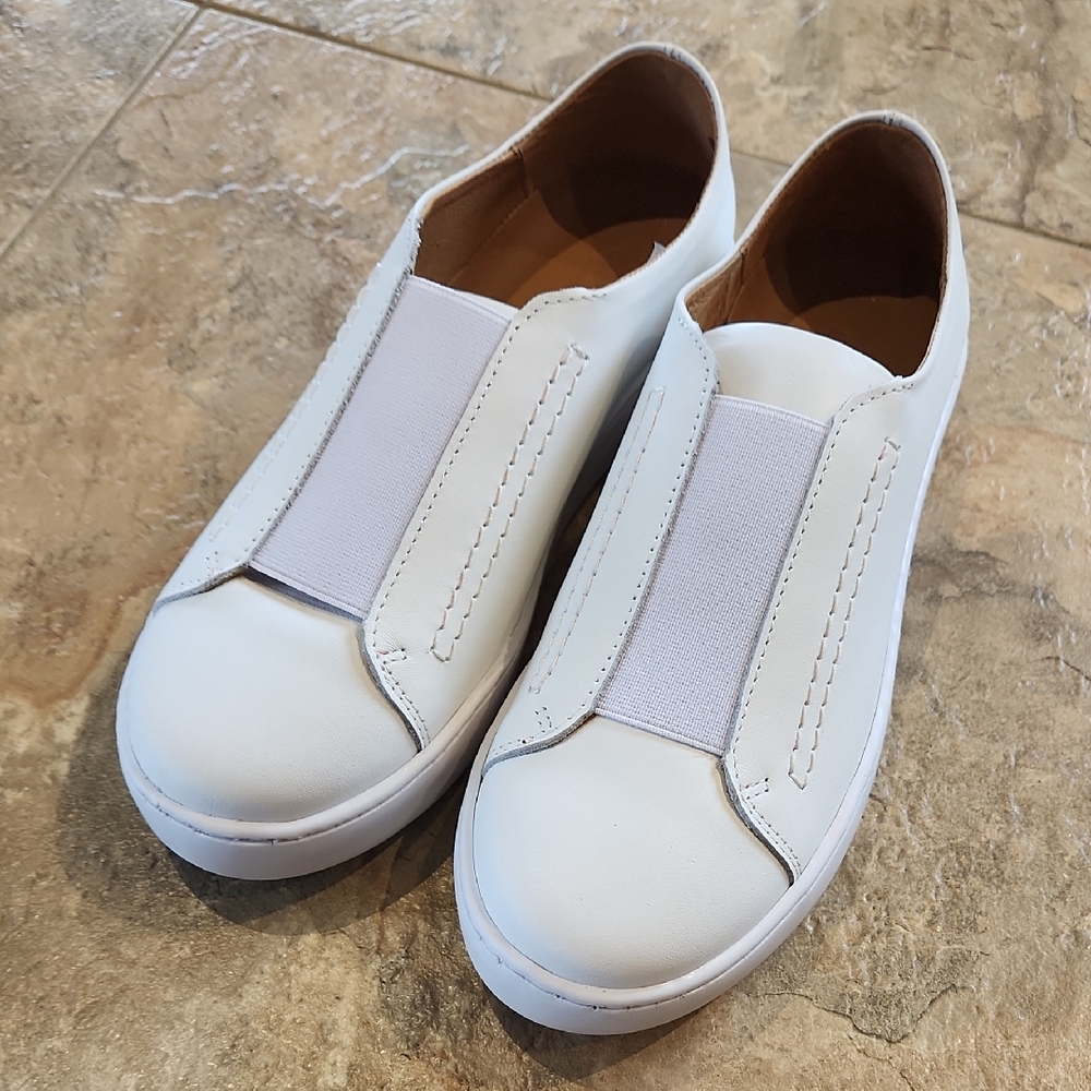 Garnet Hill Leather Zora Slip-on Sneakers White Size 38 NWT
